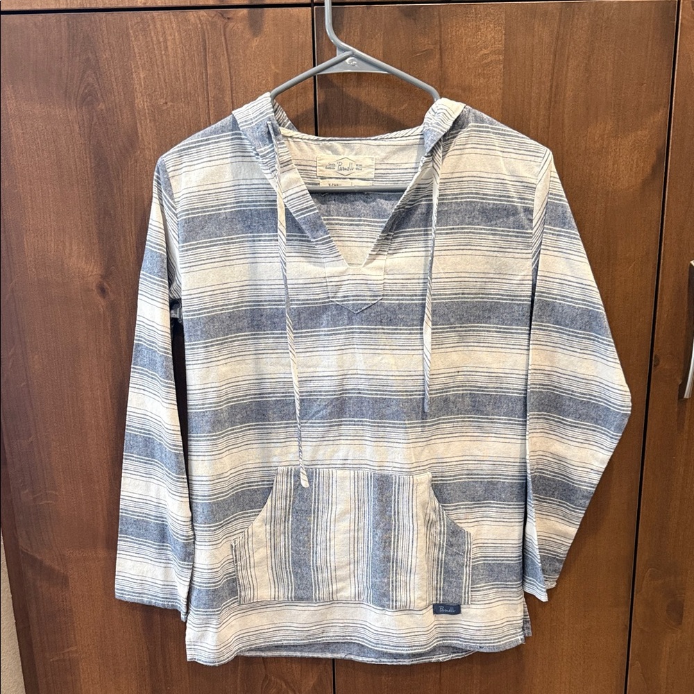 Purcell Cotton Lightweight Baja Blue and Cream Striped Hoodie